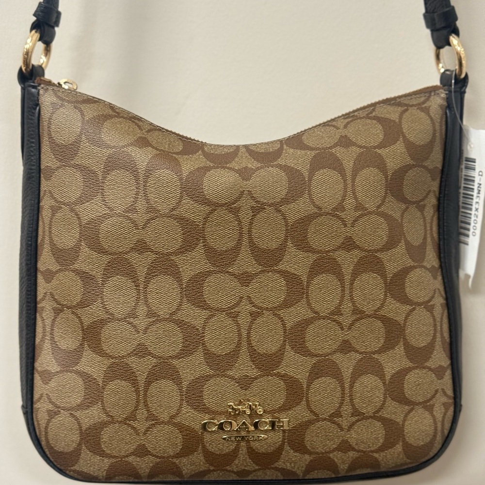 Coach Tan and Black Signature Shoulder Bag